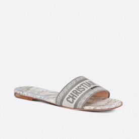 DIOR DWAY SLIDE White and Gray Cotton with Rêve d'Infini Embroidery