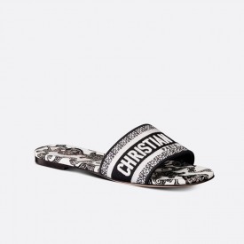 DIOR DWAY SLIDE Black and White Cotton with Dior Bandana Embroidery