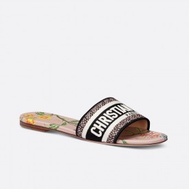 DIOR DWAY SLIDE Powder Pink Multicolor Embroidered Cotton with Dior Petites Fleurs Motif